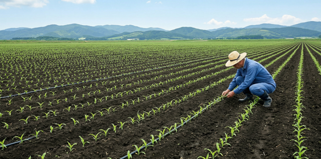 とうもろこしの若葉の栽培畑